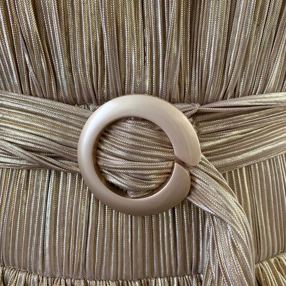 Ieena for Mac Duggal Sleeveless Square Neck Tiered Ruffled Detail Dress in Gold - Picture 6 of 13